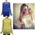 thumbnail image 3 of Nueva moda mujeres blusa de Gasa encaje ganchillo bordado manga puro Tee Tops camisa blanca/azu Abanopi Tops, 3 of 6