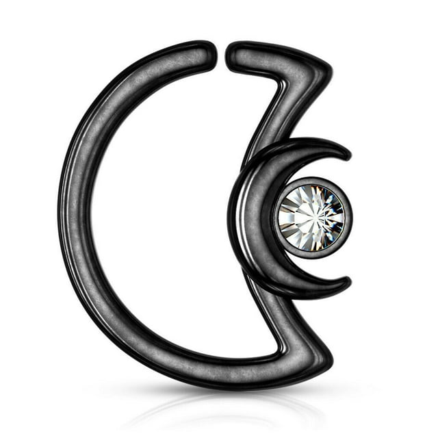 Ear Cartilage,Daith Hoop Tragus Rings Crescent Moon with Crystal Design S. Steel