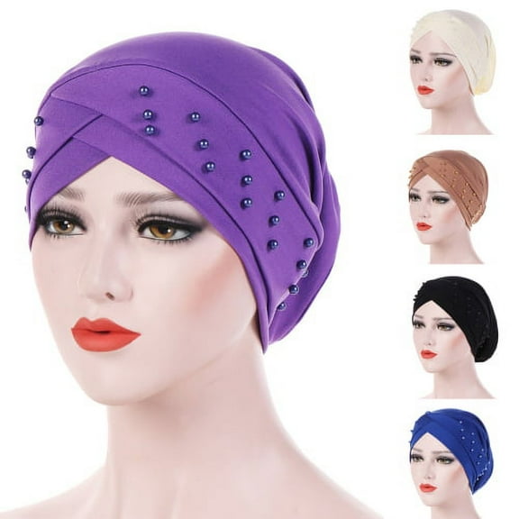 Visland Women Bonnet Imitation Pearl Vintage Indian Cross Head Scarf for Outdoor