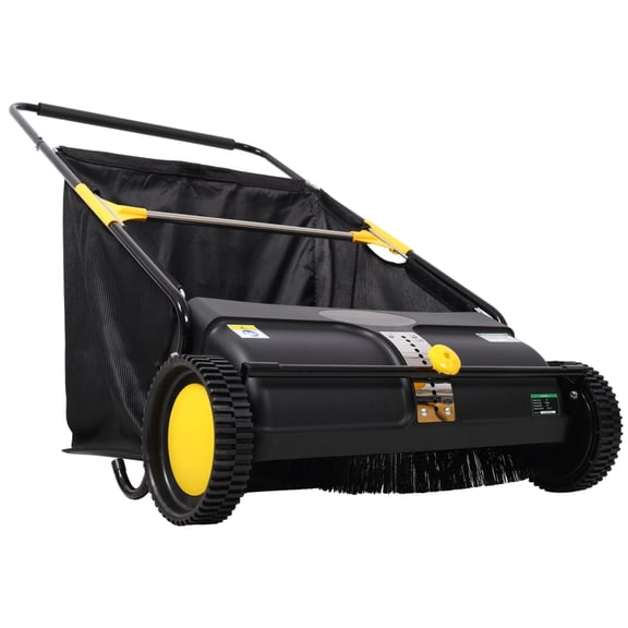 NOBOLEA 26" Hand Push Lawn Sweeper, 7 Cu Ft Leaf & Grass Collector with 4 Brushes, Adjustable Height Yard Sweeper for Dry Leaf Cleanup