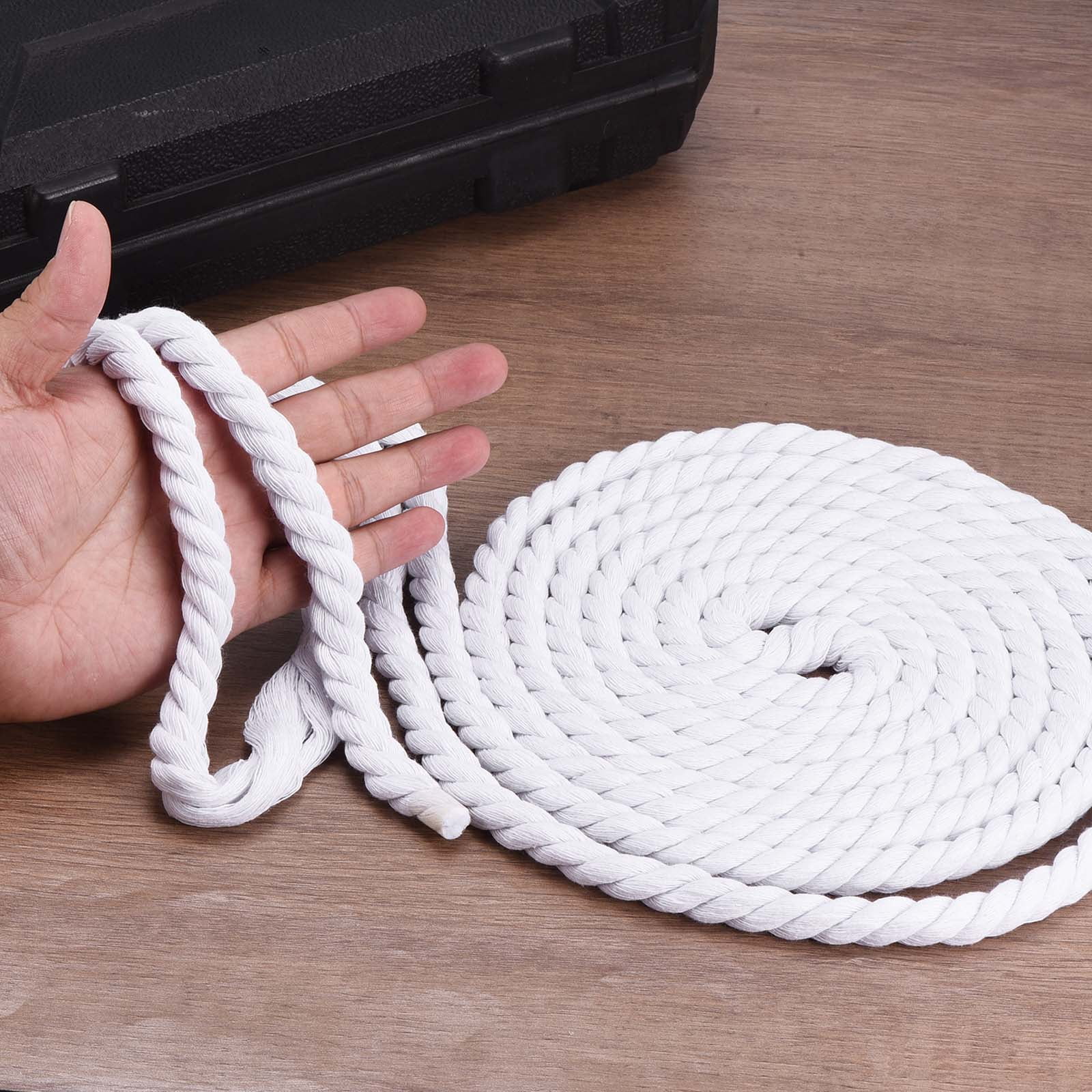 Uxcell 0.59" x 14.8 Feet White Cotton Rope 3 Strand for DIY Wall Hanging Knotting