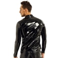 thumbnail image 4 of Zaldita Men's Shiny Metallic PVC Leather Zipper Front Latex Rubber Coat Jacket Top T-Shirts Black M, 4 of 7