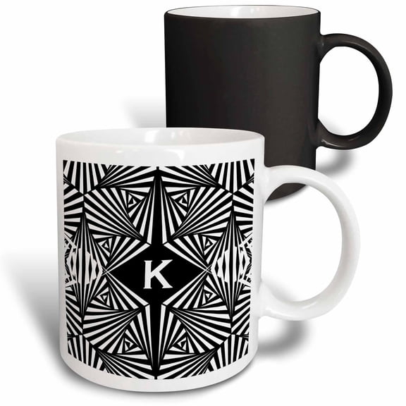 3drose, Letter K- Black and White Geometric Monogram, 11oz Magic Transforming Mug