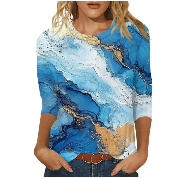 Womens Shirts Trendy Graphic Womens Summer Tops 3/4 Sleeve Loose Fitting Casual T-Shirts 3x Womens Tops Plus Size Cotton Womens Tops Dressy Short Sleeve