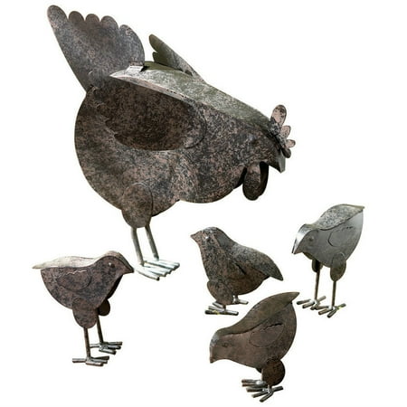 Yard Art And Patio Lotus Analin Set of 5 Country Hen With Chicks Sculpture Patio Garden Decor Chicken Yard Art ()