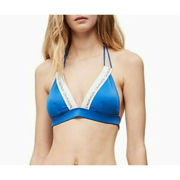 uitzondering stromen zin Calvin Klein Women's Swimwear CK Logo Triangle Bikini Top , Blue, Large -  Walmart.com