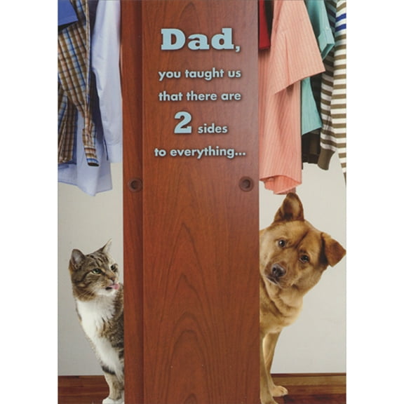 Designer Greetings There Are Two Sides to Everything: Dog and Cat in Closet Humorous / Funny Father's Day Card for Dad