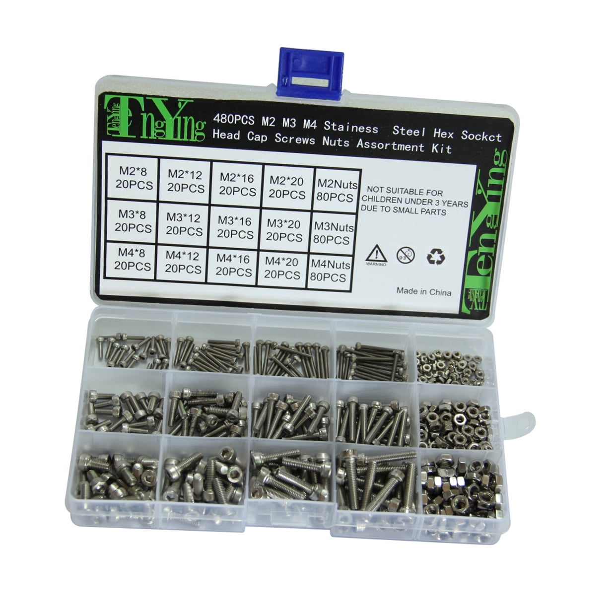SKISUNO 480Pcs Screws and Bolts Assortment Kit 304 Stainless Steel Flush Mounting for Ship Construction