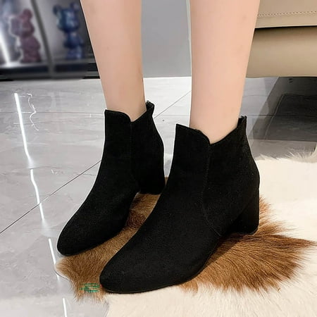 

Akiihool Women s Ankle Boots Fashion Ankle Bootie Elastic Mid Calf Low Heeled Short Booties (Black 6.5)