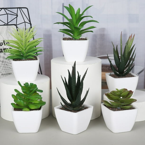 Mini planta artificial de plástico en maceta, combinación de decoración de escritorio, planta de simulación, flor falsa de plástico carnosa, planta verde bonsái