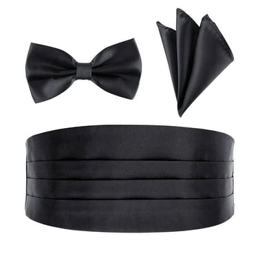 Men's Satin Cummerbund Pretied Bow Tie Breast Pocket Handkerchief Set for Special Occassions