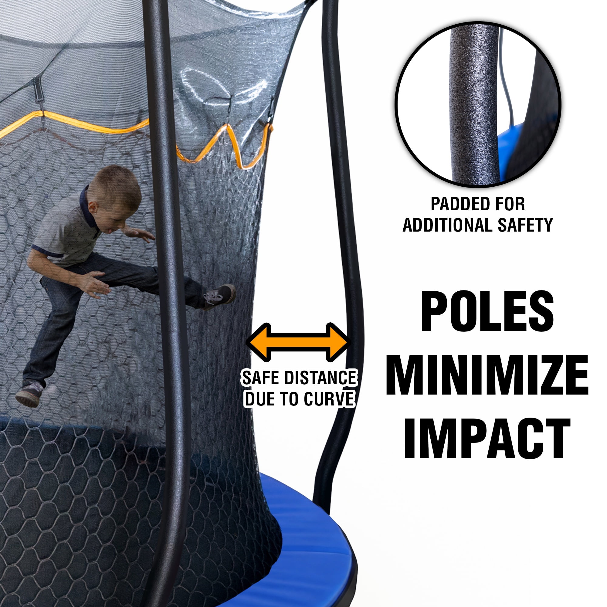 Bounce Pro 14ft Kinertial Trampoline Set with Double-Net Enclosure, Curved Poles, 360° Undermat Net & Ladder