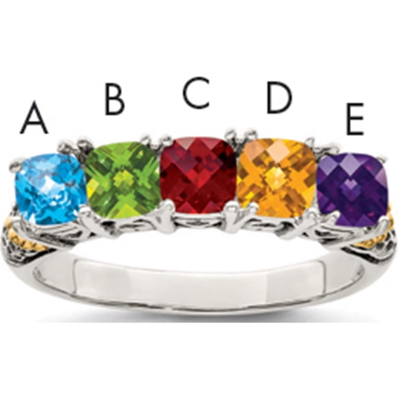 14K/Silver Two-Tone Sterling Silver & 14K Five-Stone And Diamond Mother's Ring Semi-Mount (Size 10) Made In Thailand qmr21/5-10