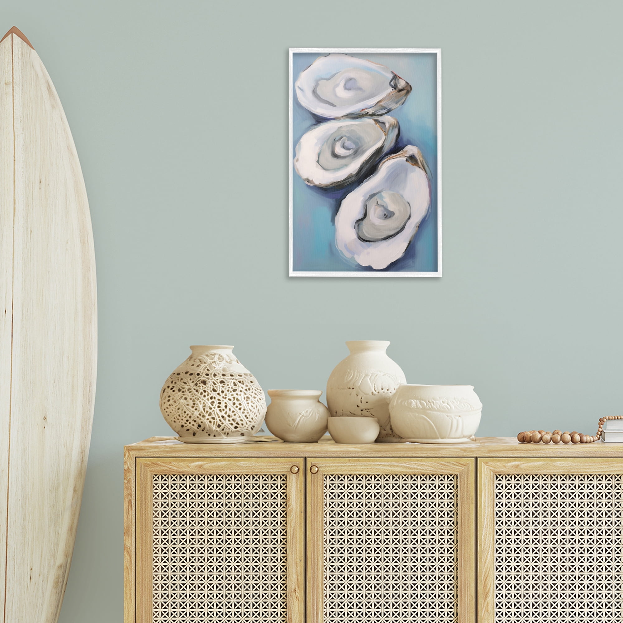 Stupell Industries Oyster Seashell Trio Animals & Insects Painting White Framed Art Print Wall Art, 16 x 24