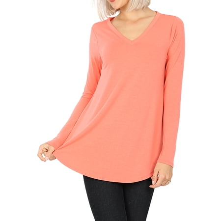 Women & Plus(S-3X) Relaxed Fit Long Sleeve V-Neck Round Hem Jersey Tee Shirt Top (Single & Multi-Packs Available) price history on PriceWatchPro