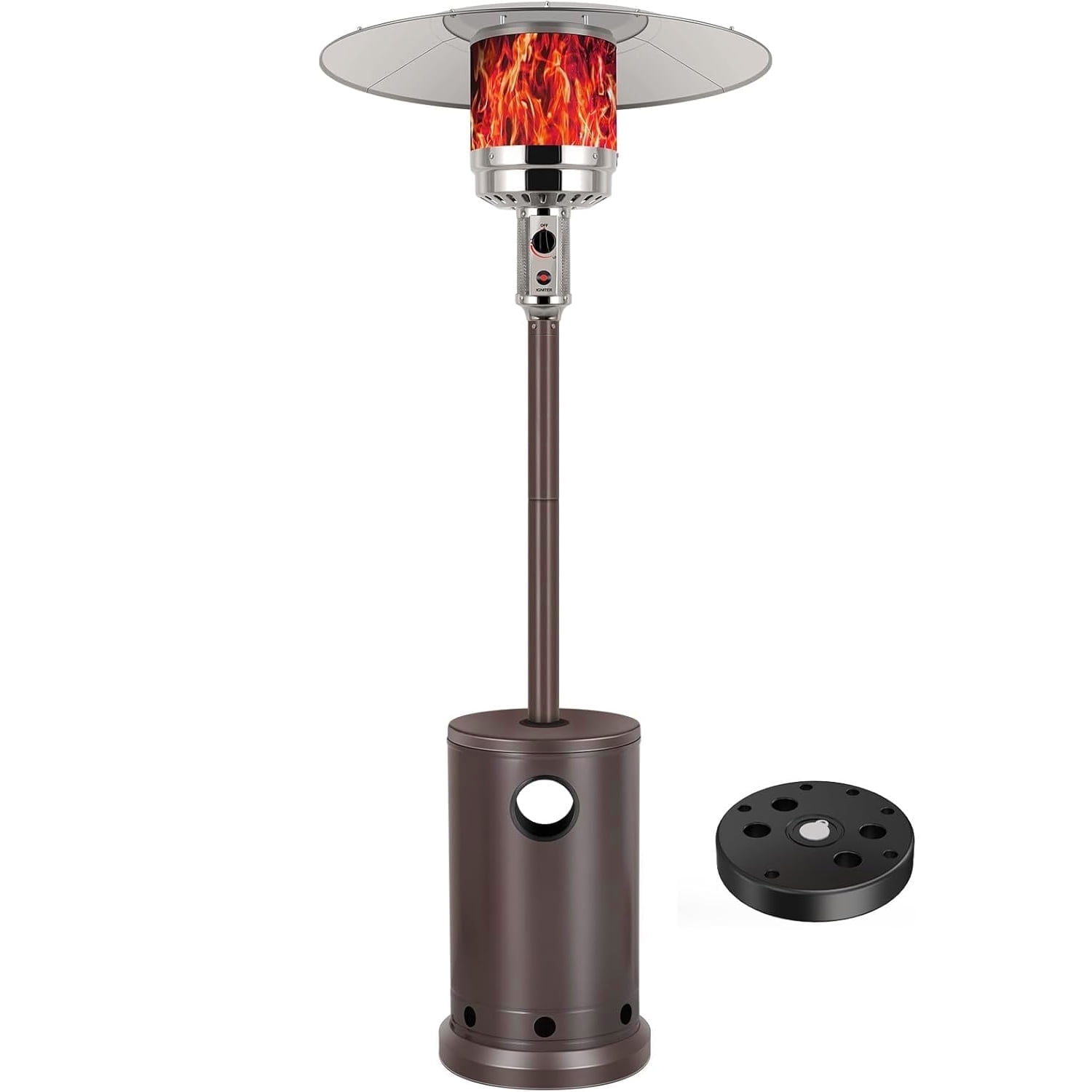 48,000 BTU Propane Heaters with Wheels, Sand Box, Patio Heater Outdoor with Round Table Design, For Deck Porch Garden Commercial Residential, 87 inches Height