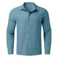 thumbnail image 4 of BiZtdJrK Big and Tall Shirts for Men 2025 Spring Summer Linen Long Sleeve T Shirt Solid Casual Button Up Lapel Work Tops Vacation Beach Outfits Blue XXXL Fall Savings, 4 of 6