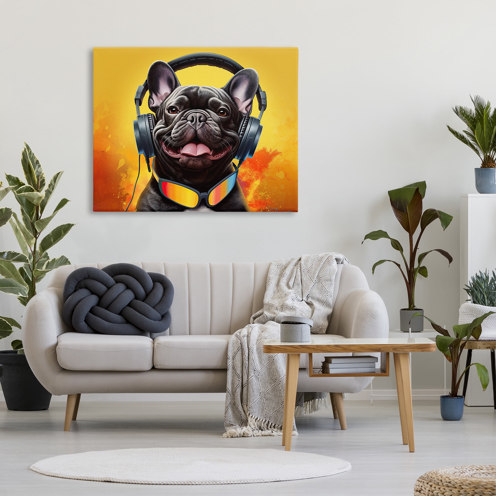 Stupell Industries Modern Dog with Headphones Animals & Insects Painting Gallery Wrapped Canvas Art Print Wall Art, 48 x 36