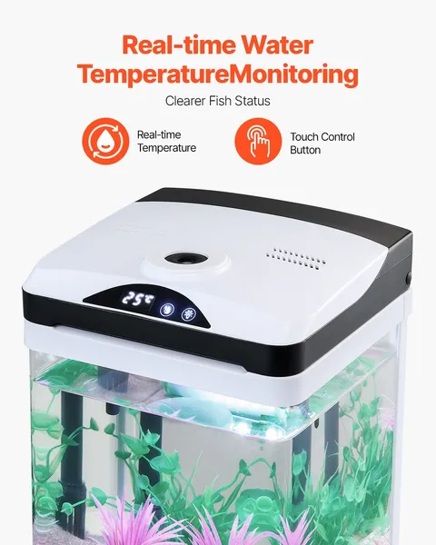2 Gallon Smart LED Self Cleaning Aquarium Fish Tank 7 Color Clear Glass Square