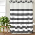 thumbnail image 3 of Grey Stripes No Hook Shower Curtain Waterproof, Bathroom Curtains with Snap in Liners and See Through Top Window, Simple Gray White Texture Hotel Style Bathtub Curtains Shower 72"Wx96"L, 3 of 8