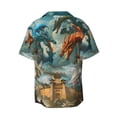thumbnail image 6 of Lsque Red Blue Dragon Battle Epic print Men's Cuban Collar Short Sleeve Shirt Summer Beachwear Casual Button Down Fashionable Vacation Leisure Shirt-Large, 6 of 7