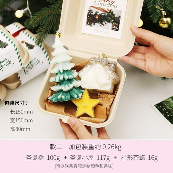 Juego de 6 velas con forma de árbol de Navidad | Velas de cera de soja en capas para decoración navideña | Velas con aroma a abeto balsámico y mecha de madera