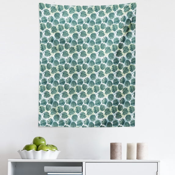 Exotic Tapestry, Hawaiian Jungle Monstera Leaves Art on Pastel Color Splashes Backdrop, Fabric Wall Hanging Decor for Bedroom Living Room Dorm, 5 Sizes, Hunter Green and White, by Ambesonne