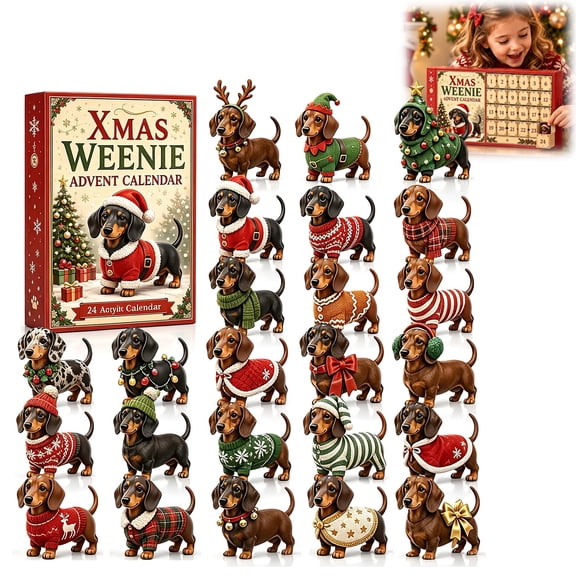 Dachshund Advent Calendar, 24-Day Mini 3D Christmas Countdown with 24-Piece 3D Dog Collectible Set, Xmas Decorations for Pet Lovers