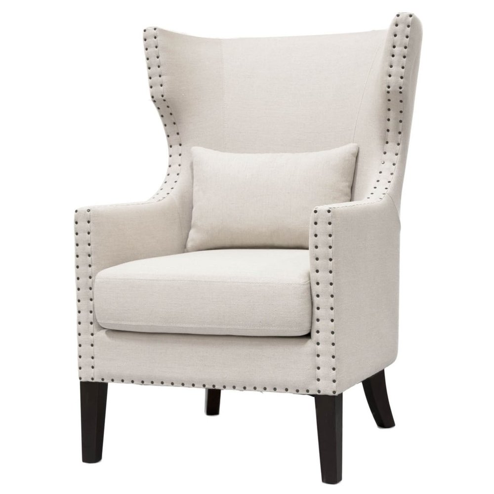 Audia Natural Linen Nailhead Wingback Club Chair