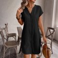 thumbnail image 2 of CIENVNSTG Summer Dresses for Women 2026 Casual Button Down Linen Shirt Dress Short Sleeve Knee Length Tunic Dress Black L, 2 of 7