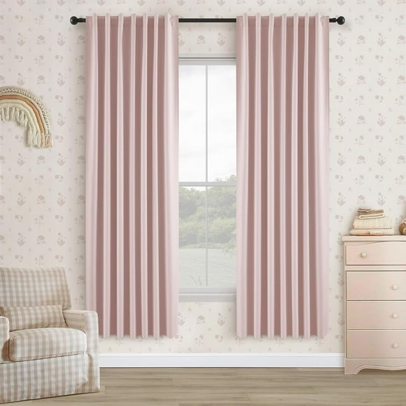 72 Inches Long 2 Panels Blush Pink 100% Blackout Curtains for Bedroom Pink Black Out Curtains for Nursery Kids Girl Room Sound Blocking Darkening Drapes White Lining 52x72 Inch Rod Pocket Back Tabs