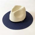 thumbnail image 2 of Straw Sun Hat Women's Spring Summer Colorful Big Brim Beach Hat Panama Flat Brim Cowboy Fedora Hat, 2 of 2