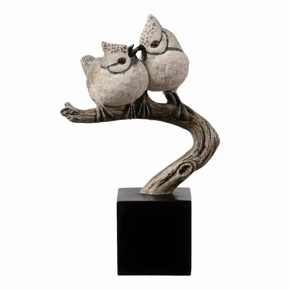 Hi-Line Gift Ltd. Couple Crested Tit On Branch Lifelike Bird Resin Home Tabletop Decor