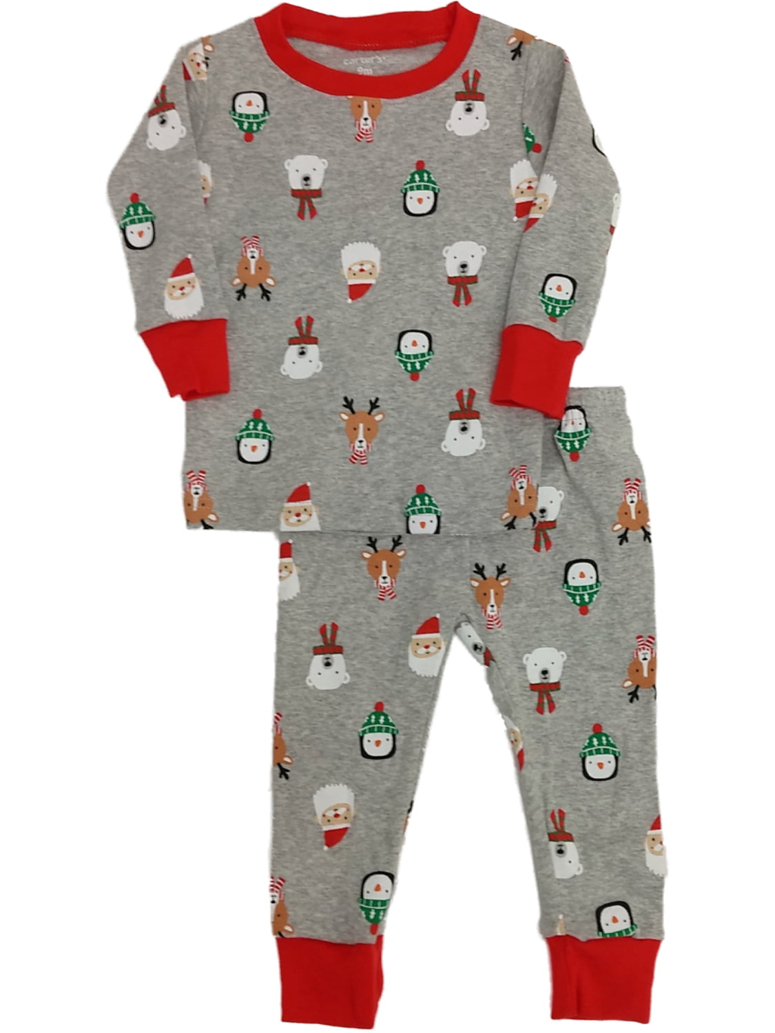 Carters Infant Boys Gray Cotton Santa Polar Bear Christmas Holiday Pajamas