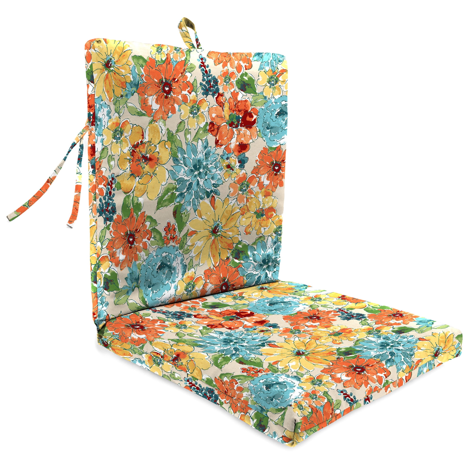 Jordan Manufacturing 38" x 21" Wildflowers Multicolor Floral Rectangular Outdoor Chair Cushion with Ties and Hanger Loop (2 Pack)