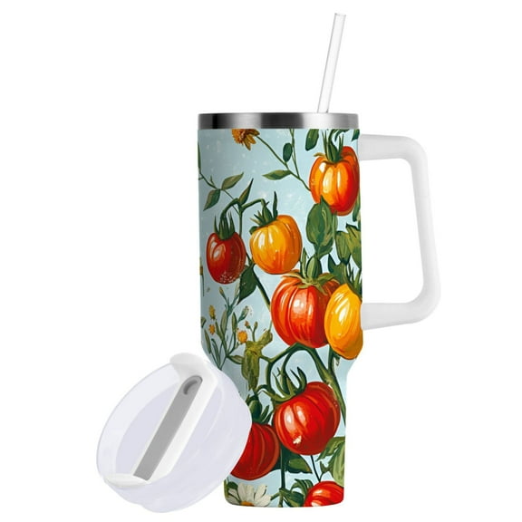 Yayeee 40oz Double-Wall Insulated Stainless Steel Tumbler with Handle Bottle, Colorful Tomatoes