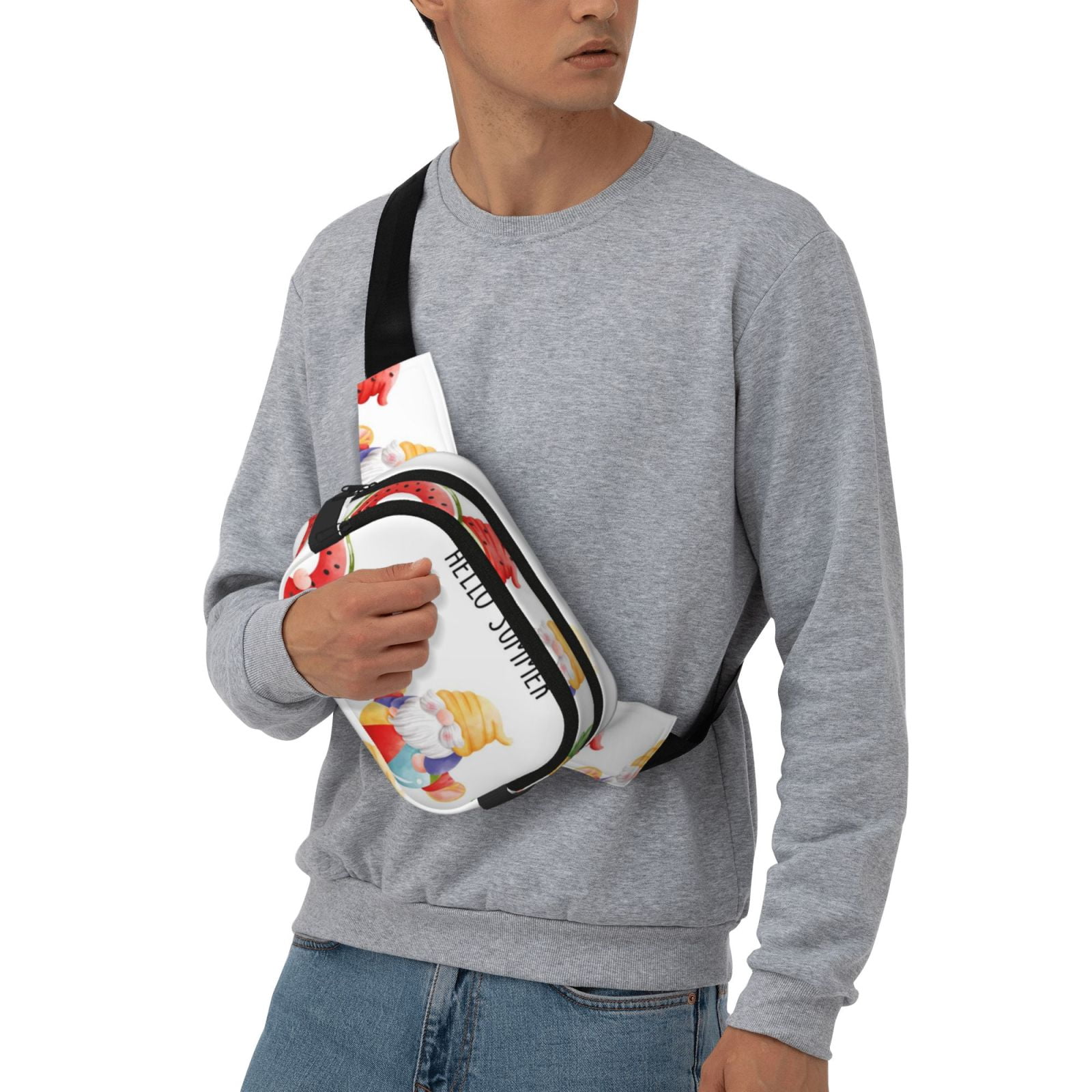 Picia Summer Gnome Print Square Double-Layer Waist Bag Mini Adjustable Waist Belt Bag Exercise Running Travel Hiking