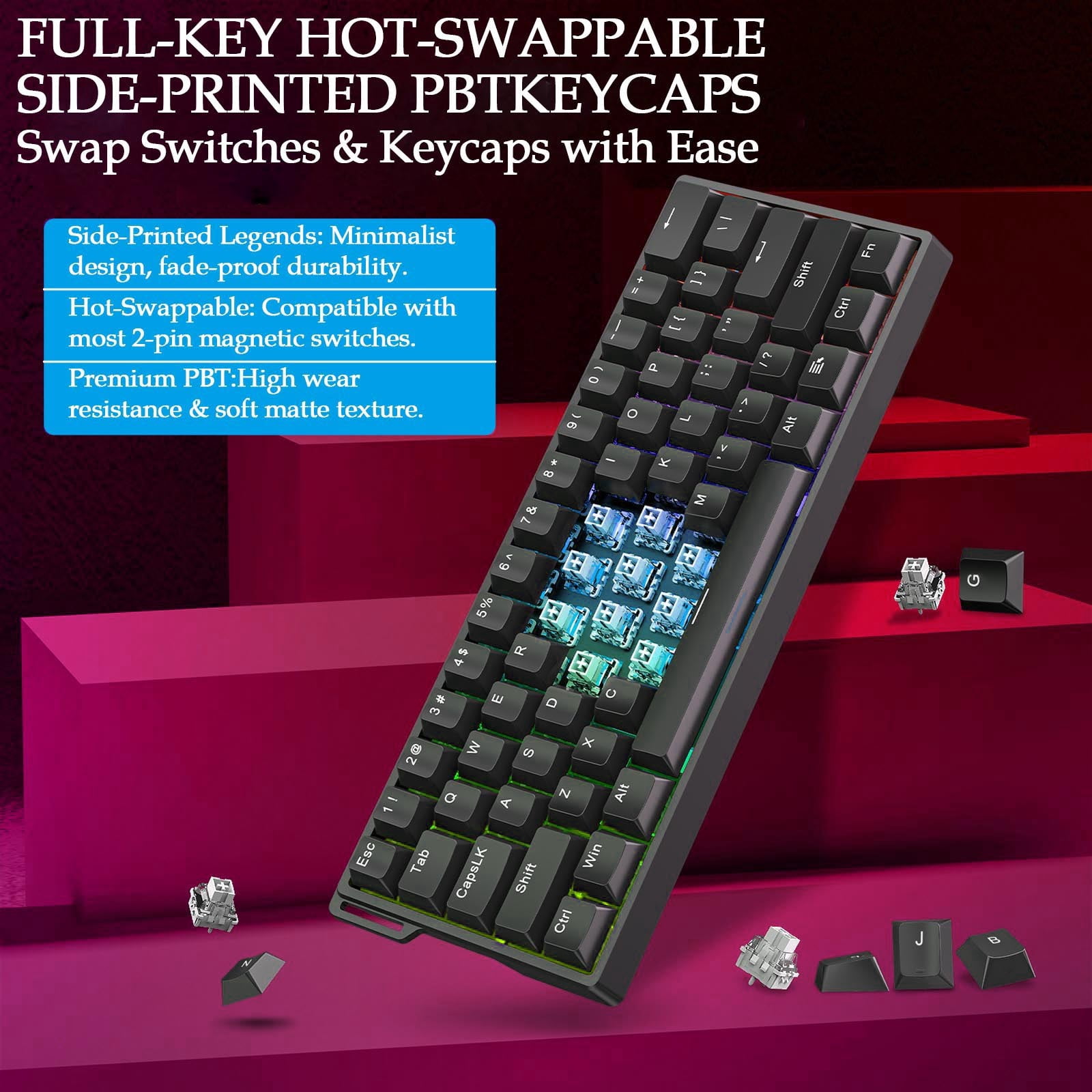 Mechanical Keyboard Magnetic Switch Side Printed Keycaps, RGB Backlit Wired Gaming Keyboard for PC Laptop, Esports Keyboard with Rapid Trigger