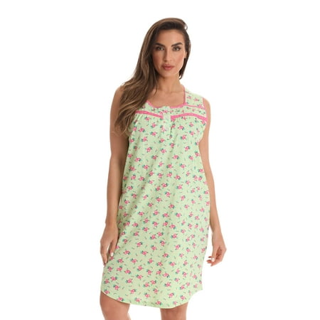

Dreamcrest 100% Cotton Sleeveless Nightgown for Women with Crochet Trim (Mint - Pink 3X)