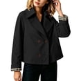 thumbnail image 2 of ClodeEU Women's Notch Collar Button Short Trench Coat,Long Sleeve Double Breasted Casual Jacket ,Women's Plus L, 2 of 8