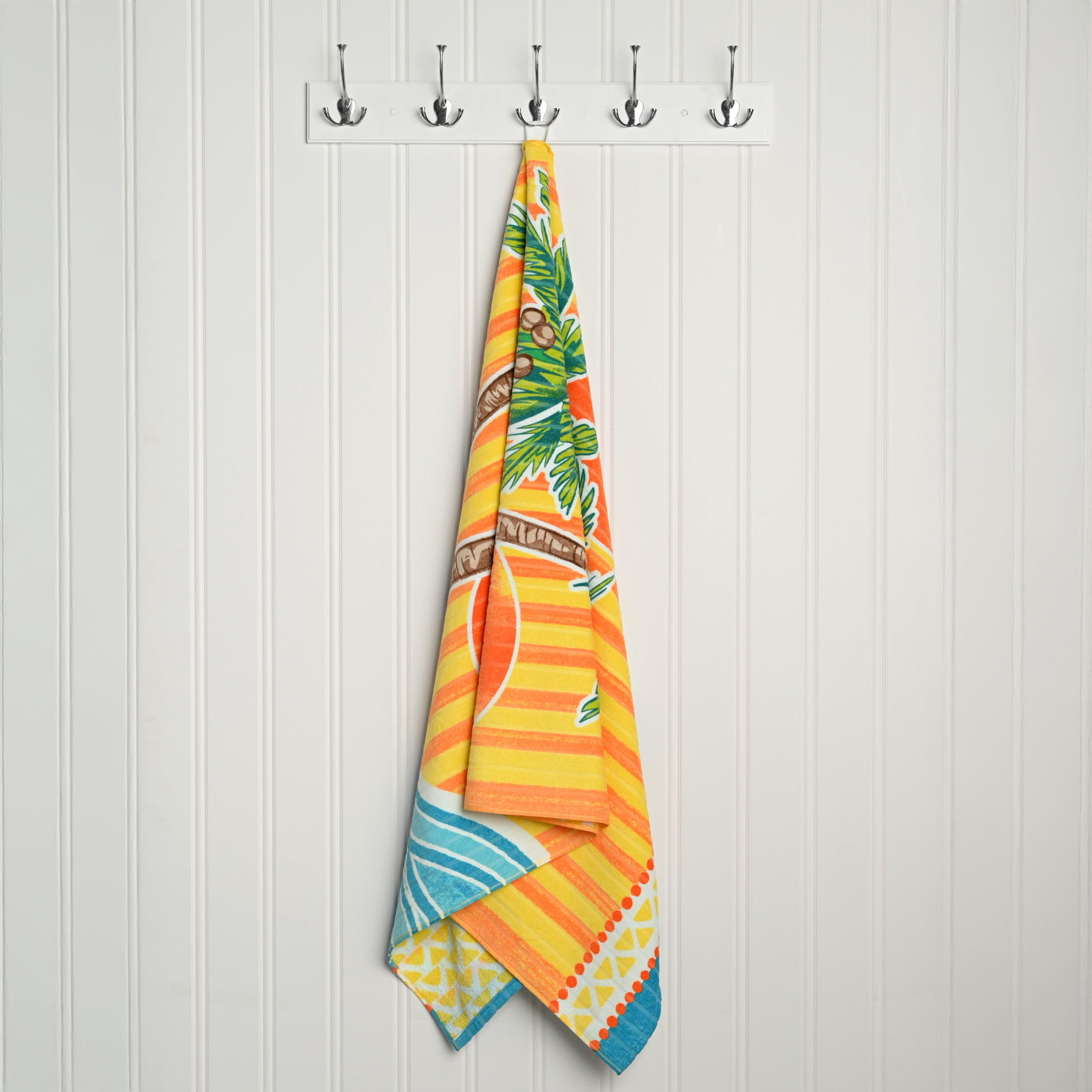 Better Homes & Gardens Palm Reverse Multicolor Print Beach Towel, Soft Cotton, 72 in x 38 in
