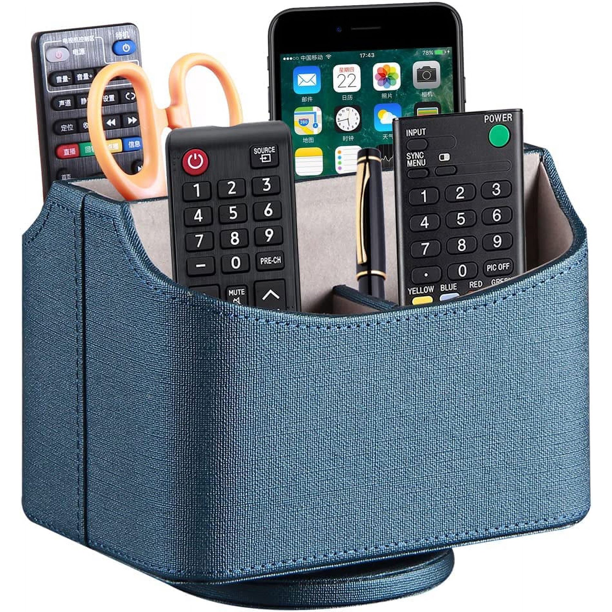 PU Leather 360° Rotatable Remote Control Holder,Nightstand TV Remote Caddy