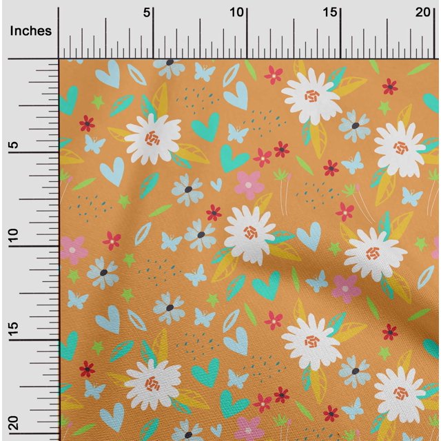 oneOone Tissu Polyester Lycra Jaune Moutarde Feuilles et Fleurs Matière de Robe Tissu Imprimé Tissu au Mètre 56 Pouces de Large