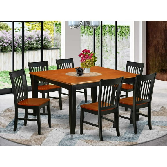 East West Furniture Dining Room Set Black & Cherry, PFNO7-BCH-W