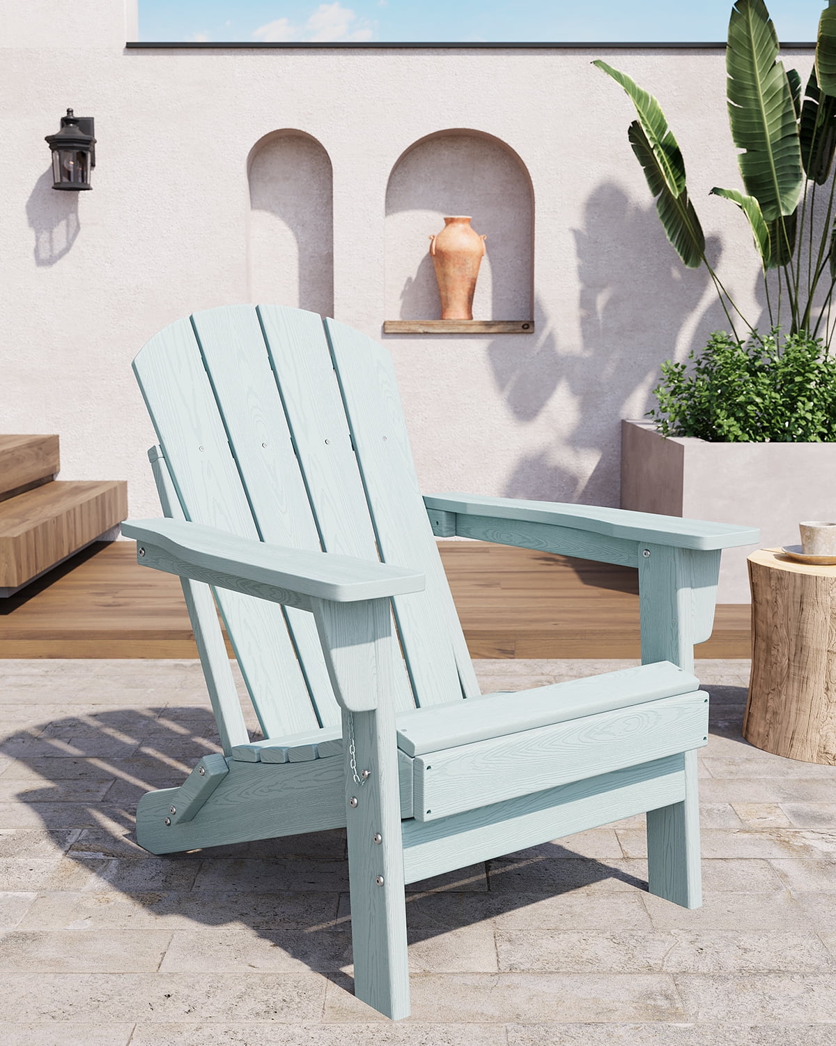 Adirondack Chair Folding, HDPE Outdoor Patio Chair with Cup Holder, All-Weather Deck Chair, Heavy Duty 380 lbs Capacity for Backyard, Fire Pit, Poolside Seating