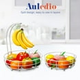 2 Tier Metal Wire Fruit Basket with Banana Tree, Detachable Holder for Kitchen Counter, White