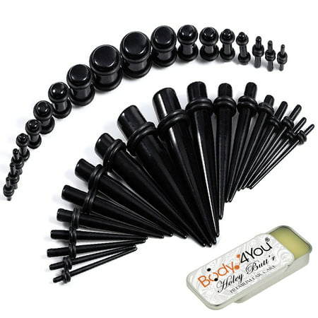 BodyJ4You 37PC Gauges Kit Ear Stretching Aftercare Balm 14G-00G Black Acrylic Taper Plug Jewelry (Best Ear Stretching Balm)