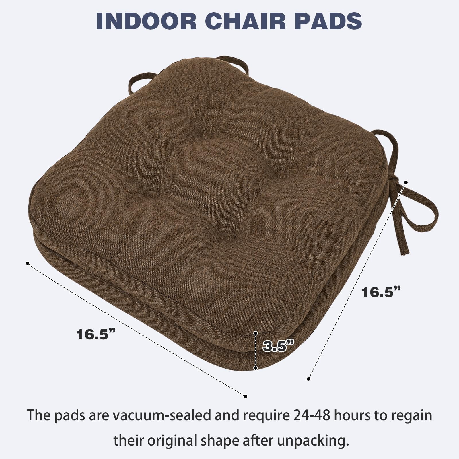 Baibu Kitchen Chair Cushions Memory Foam 3.5" Thick Dual-layer Seat Cushions Dining Chair Pads, Set of 4, Brown