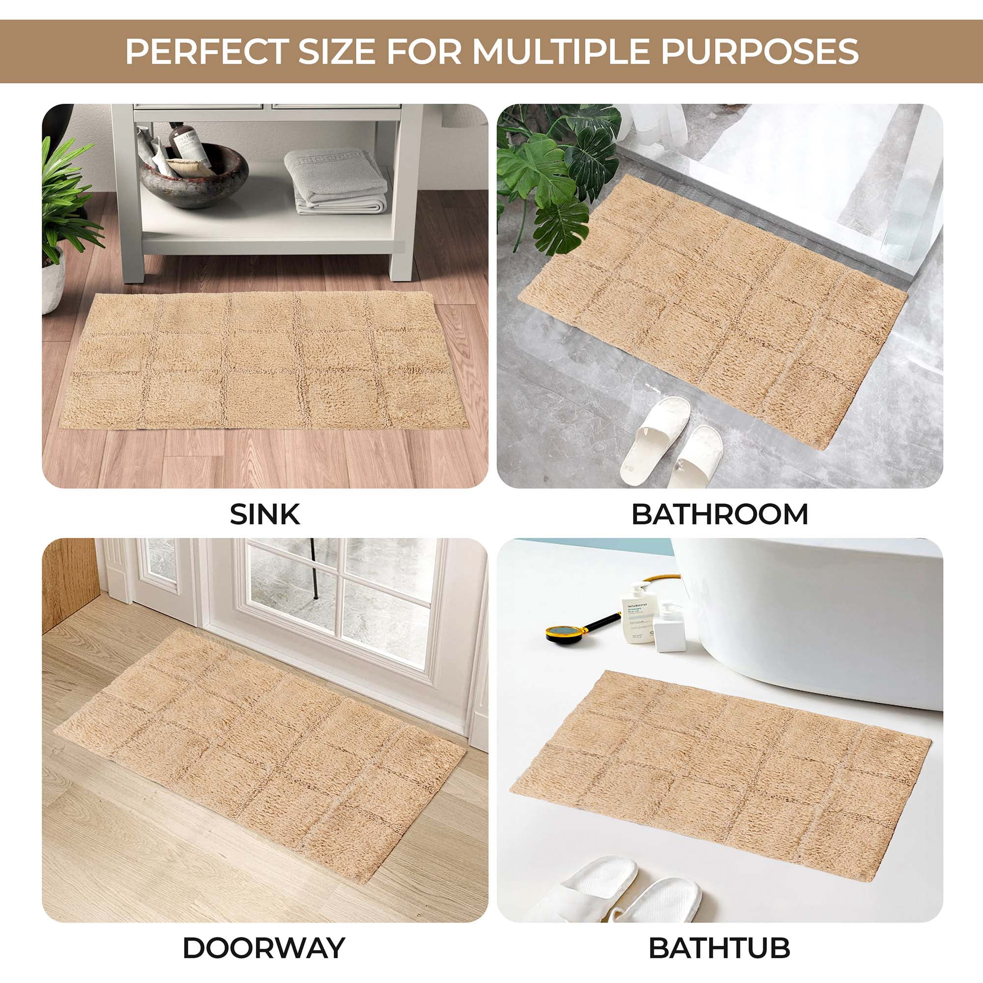 Superior Non-Slip Washable Bath Rug Set, 20" x 30", 24" x 36", Taupe