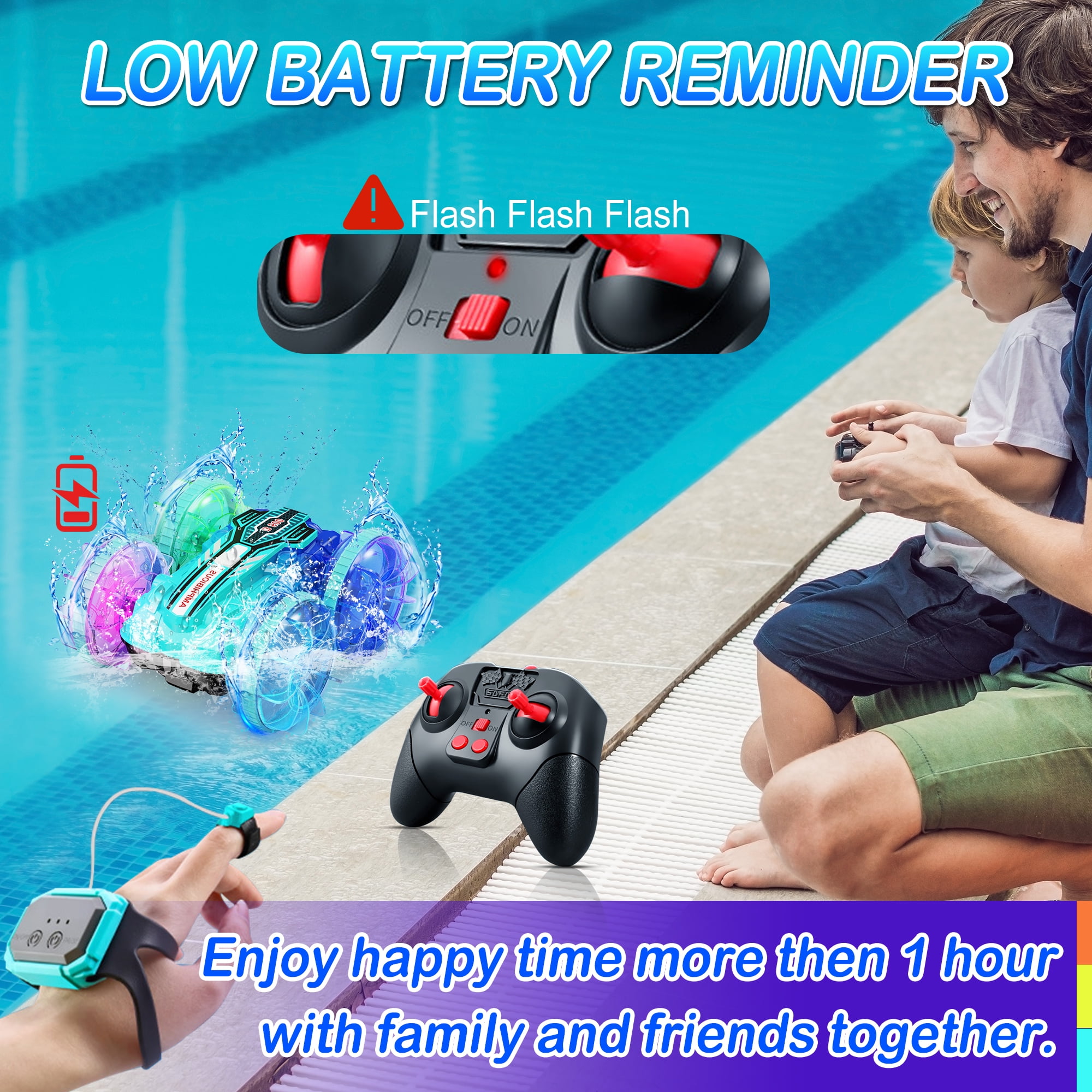 UUGEE Remote Control Cars, RC Car Toys for Kids 8+ Years Old Boys Girls Gifts, 4WD Gesture 360° Rotating Drift Amphibious RC Stunt Cars Boat with LED Lights - Blue